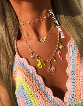 NEONS PINK SHADES STARS WITH BEADS NECKLACE
