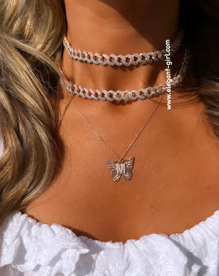 ROSE X SILVER HALF CUBAN  CHOKER