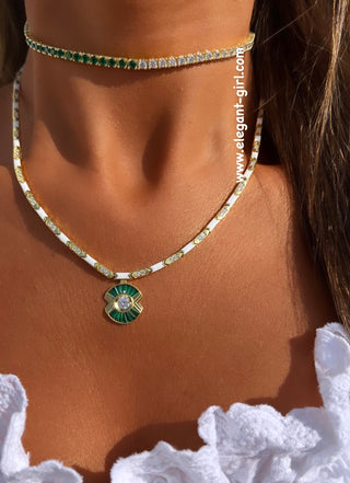 WHITE ENAMEL GREEN LOVE NECKLACE