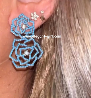 TURQUOISE DOUBLE ART FLOWER EARRING