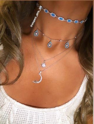 BAGUETTE DIAMOND SHAPE CHOKER SILVER BLUE