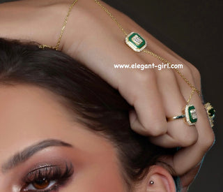 GREEN EMERALD CUT HAND CHAIN