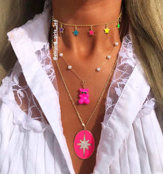 STAR DUST NECKLACE HOT PINK