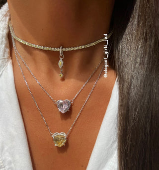 PINK BIG SOLITAIRE HEART NECKLACE