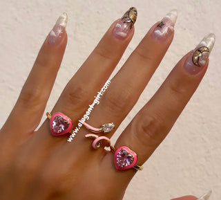PINK ENAMEL PINK HEART DIAMOND RING