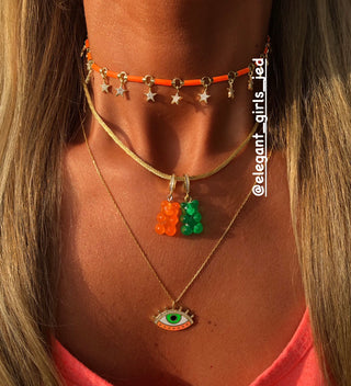 All the eyes on u neon orange necklace