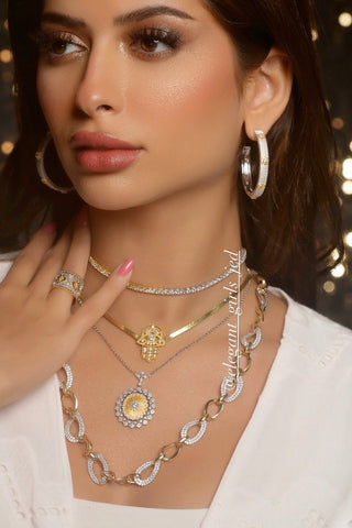 HALF SILVER HALF GOLD TENNIS  CHOKER