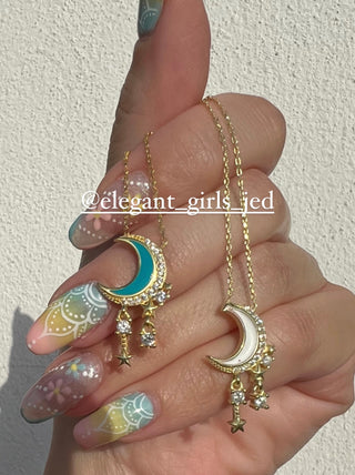 TURQUOISE MOON DANGLING DIAMOND  NECKLACE