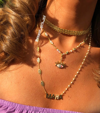 STARS PEARLS X DOUBLE SIDE EYE CHOKER PINK