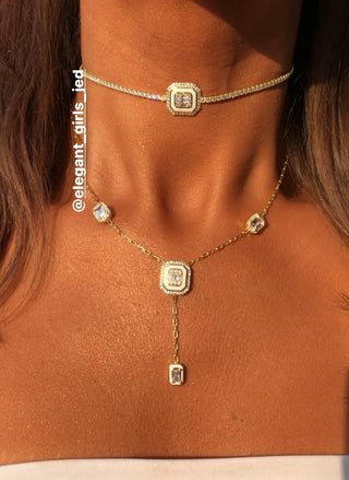 WHITE EMERALD CUT DOUBLE NECKLACE