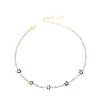 SAPPHIRE BLUE FLOWERS TENNIS CHOKER
