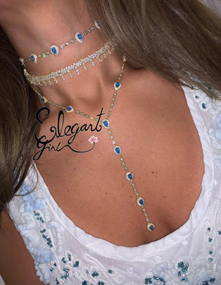 GOLD BLUE MARQUISE CHOKER - ELEGANT GIRLS