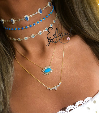 GOLD BLUE MARQUISE CHOKER - ELEGANT GIRLS