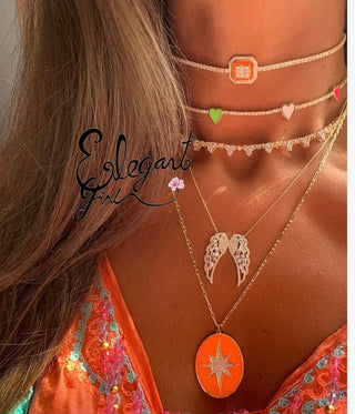 WHITE CANDY COLORS TENNIS HEART CHOKER - ELEGANT GIRLS