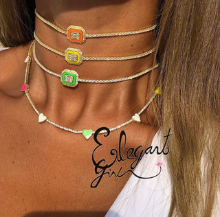 WHITE CANDY COLORS TENNIS HEART CHOKER - ELEGANT GIRLS