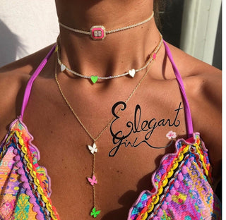 WHITE CANDY COLORS TENNIS HEART CHOKER - ELEGANT GIRLS