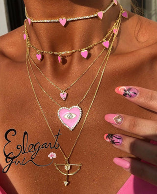 PINK HEART EYE NECKLACE