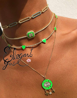 NEON GREEN DANGLE EYE NECKLACE