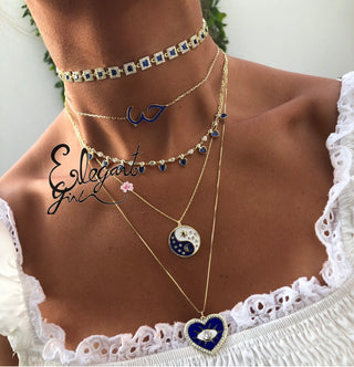 NAVY BLUE HEART EYE ENAMEL NECKLACE