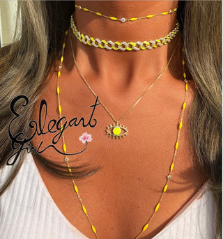 BEADS ENAMEL NECKLACE YELLOW - ELEGANT GIRLS