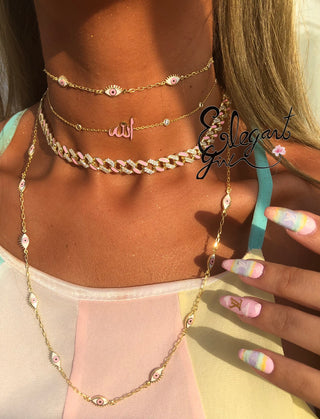 DOUBLE SIDE EYE CHOKER & LONG NECKLCE