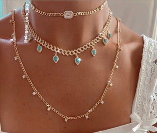 TURQUOISE MARQUISE STONES DANGLING CHOKER