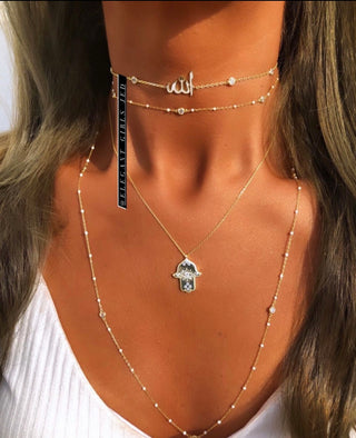GOLD HAMSA HAND STONE NECKLACE