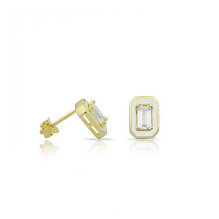 WHITE ENAMEL EMERALD STUD EARRING