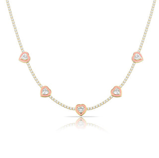 NEW PINK HEART IN GOLD TENNIS CHOKER
