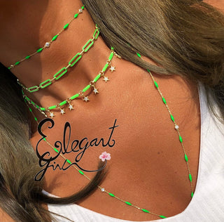 BEADS ENAMEL NECKLACE GREEN - ELEGANT GIRLS