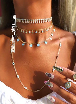 BLUE DANGLING HEART CHOKER - ELEGANT GIRLS