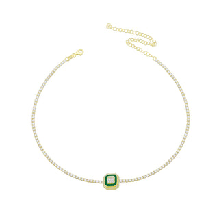 EMERALD CUT ENAMEL GREEN CHOKER - ELEGANT GIRLS