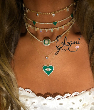 EMERALD CUT ENAMEL GREEN CHOKER - ELEGANT GIRLS