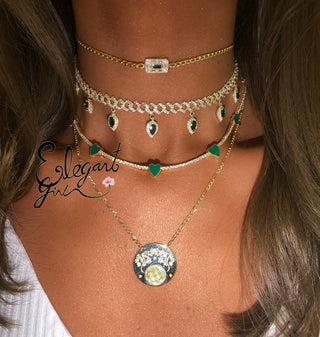 CUBAN GREEN MARQUISE STONES DANGLING CHOKER - ELEGANT GIRLS