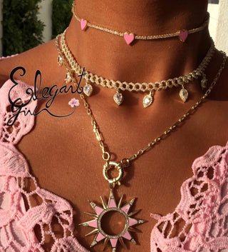 GOLD CUBAN MARQUISE STONES DANGLING CHOKER - ELEGANT GIRLS