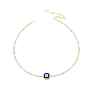 EMERALD CUT ENAMEL NAVY BLUE CHOKER - ELEGANT GIRLS