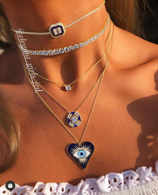 EMERALD CUT ENAMEL NAVY BLUE CHOKER - ELEGANT GIRLS