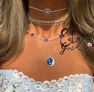 EMERALD CUT ENAMEL NAVY BLUE CHOKER - ELEGANT GIRLS