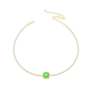 EMERALD CUT ENAMEL NEON GREEN CHOKER - ELEGANT GIRLS