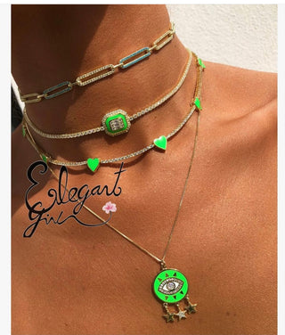 EMERALD CUT ENAMEL NEON GREEN CHOKER - ELEGANT GIRLS