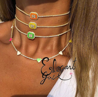 EMERALD CUT ENAMEL ORANGE CHOKER - ELEGANT GIRLS