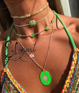 EMERALD CUT ENAMEL NEON GREEN CHOKER - ELEGANT GIRLS