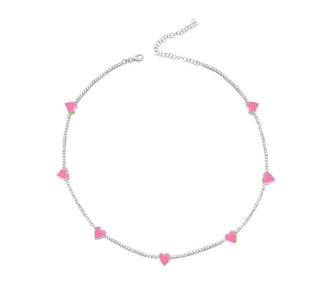 SILVER PINK TENNIS HEART CHOKER - ELEGANT GIRLS