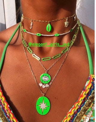 NEON GREEN BEACH NECKLACE - ELEGANT GIRLS