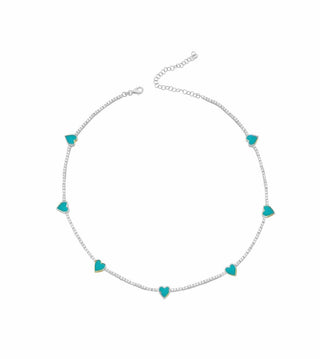 SILVER TURQUOISE TENNIS HEART CHOKER - ELEGANT GIRLS