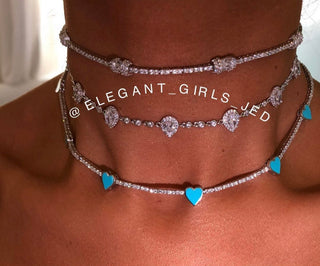 SILVER TURQUOISE TENNIS HEART CHOKER - ELEGANT GIRLS