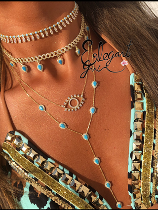 TURQUOISE MARQUISE STONES DANGLING CHOKER