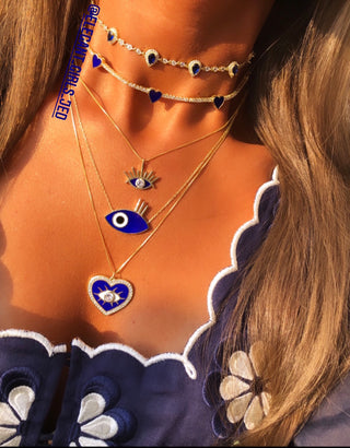 NAVY BLUE HEART EYE ENAMEL NECKLACE