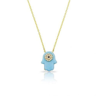 BABY BLUE HAMSA HAND STONE NECKLACE