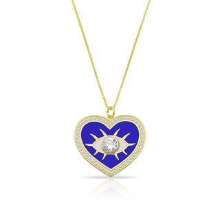 NAVY BLUE HEART EYE ENAMEL NECKLACE